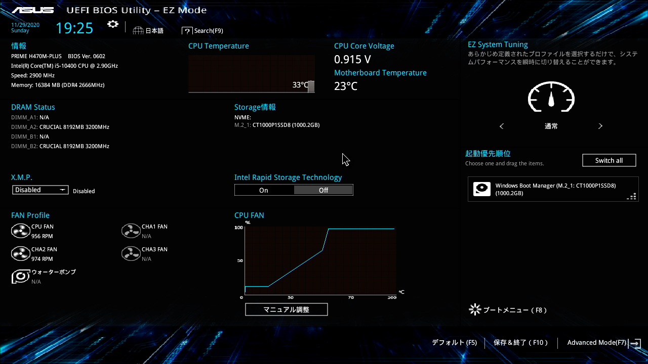 UEFI BIOS EzMode画面